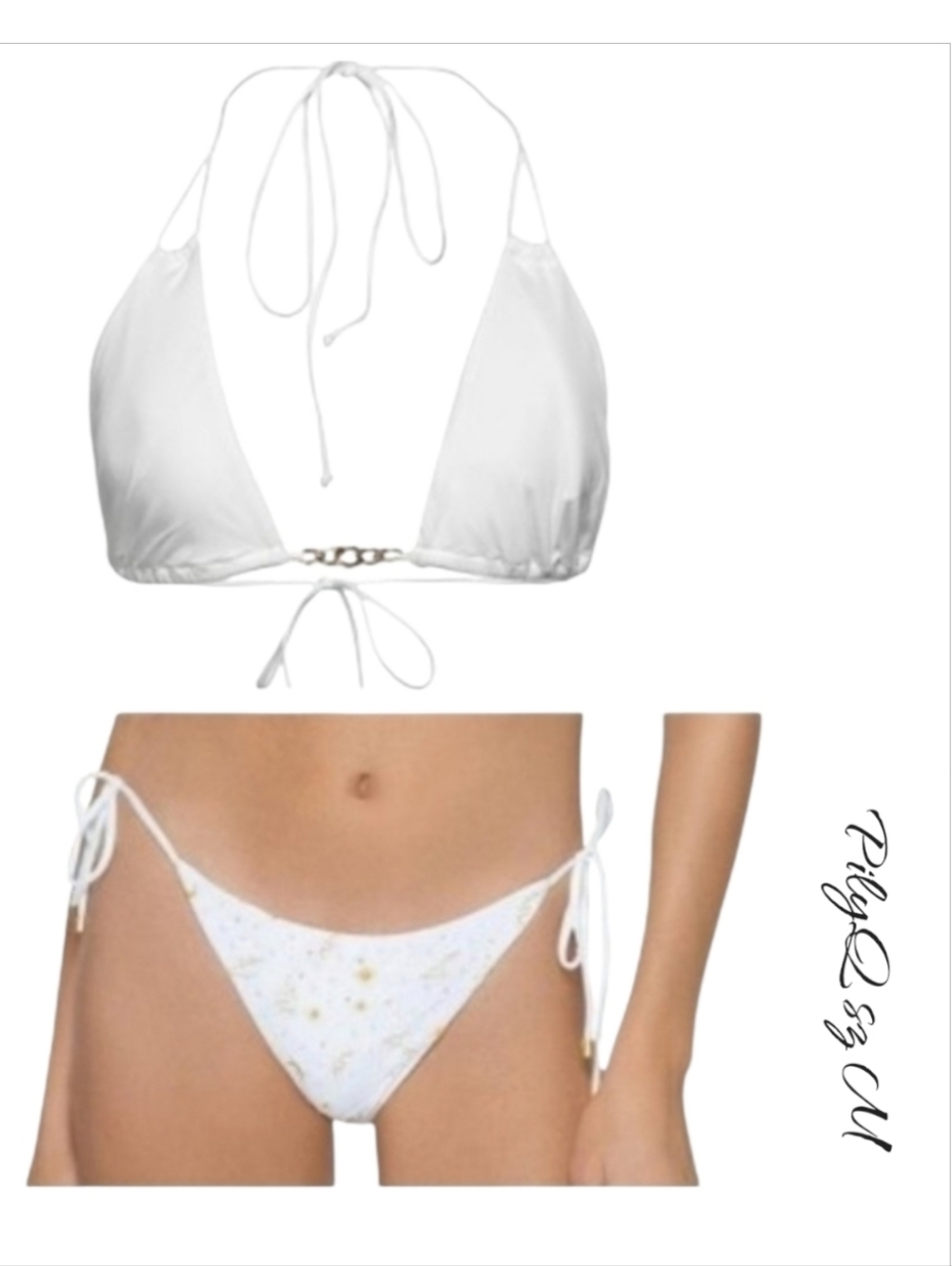 PilyQ PQ x Vale Genta White Gold Chain & Celestial Embroidered Bikini Set Size M